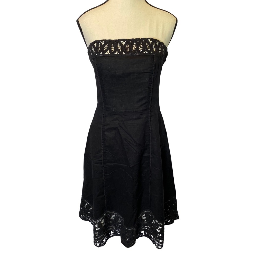 White House Black Market Strapless Dress Womens 6 Black Whimsigoth Dark Coquette